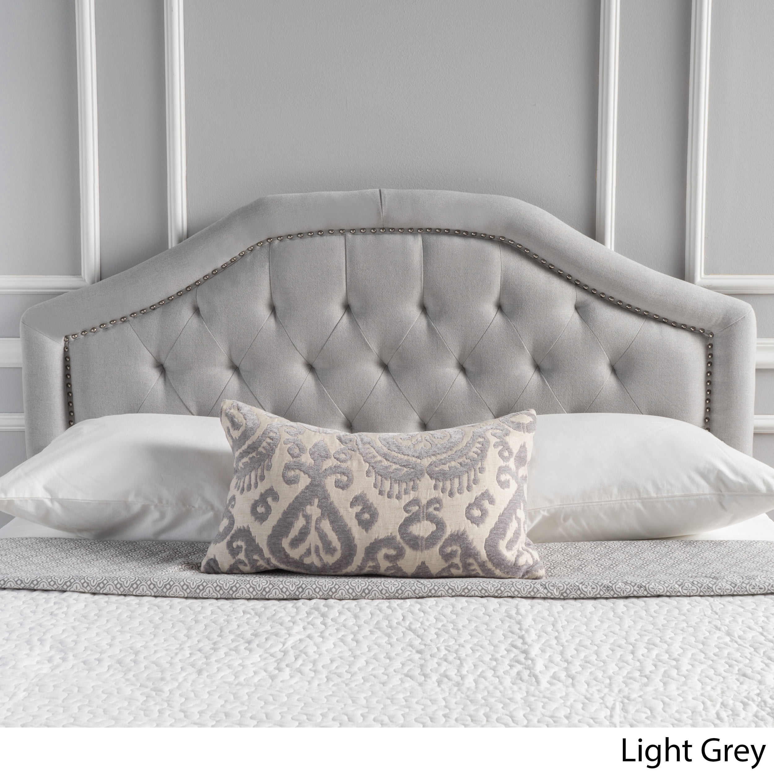 Ellsa Fabric Upholstered Full/Queen Headboard, Light Gray and Black