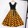 thumbnail image 4 of Quixlent Women Midi Dress Flower Edge V Neck Lace Up Tight High Waist Bow Decor Sleeveless A-line Loose Hem Dot Print Retro 50s 60s Lady Backless Prom Party Dress, 4 of 8