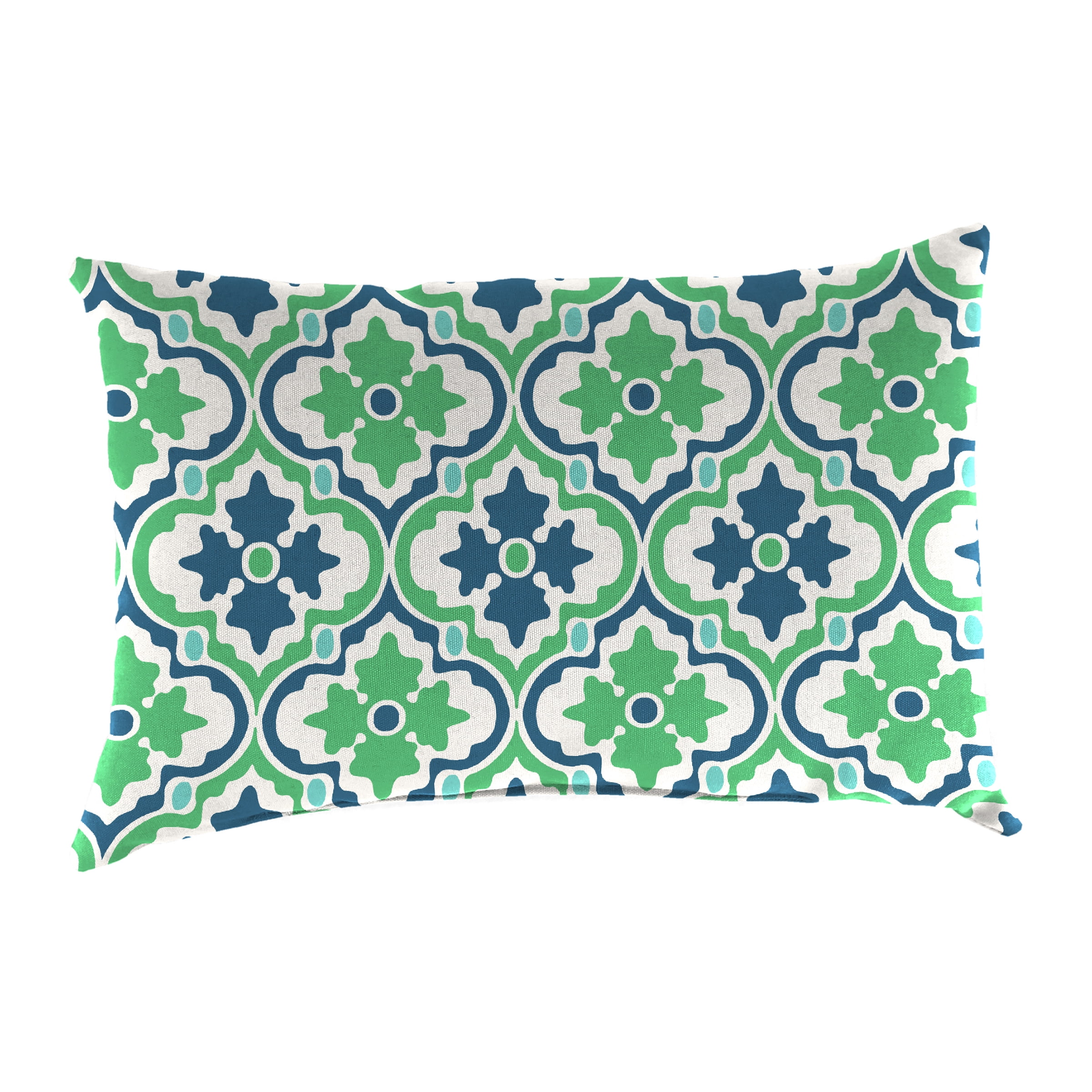 Jordan Manufacturing 12" x 18" Vesey Sea Mist Blue and Green Quatrefoil Rectangular Outdoor Lumbar Throw Pillow (2 Pack)