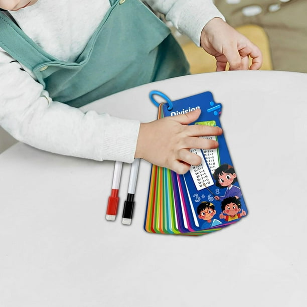 Matemáticas para niños Flashcard de enseñanza Ayudas 8x18 cm con anillo de carpeta Bordes redondeados Resistencia con 2 bolígrafos de borrado División