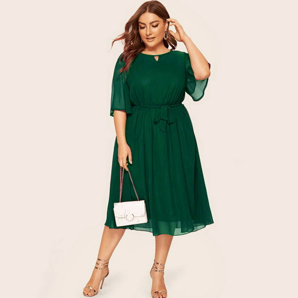 Follure〗Plus Size Womens Plus Size Casual O Neck Half Knee Length Dress Party Dress - Walmart.com