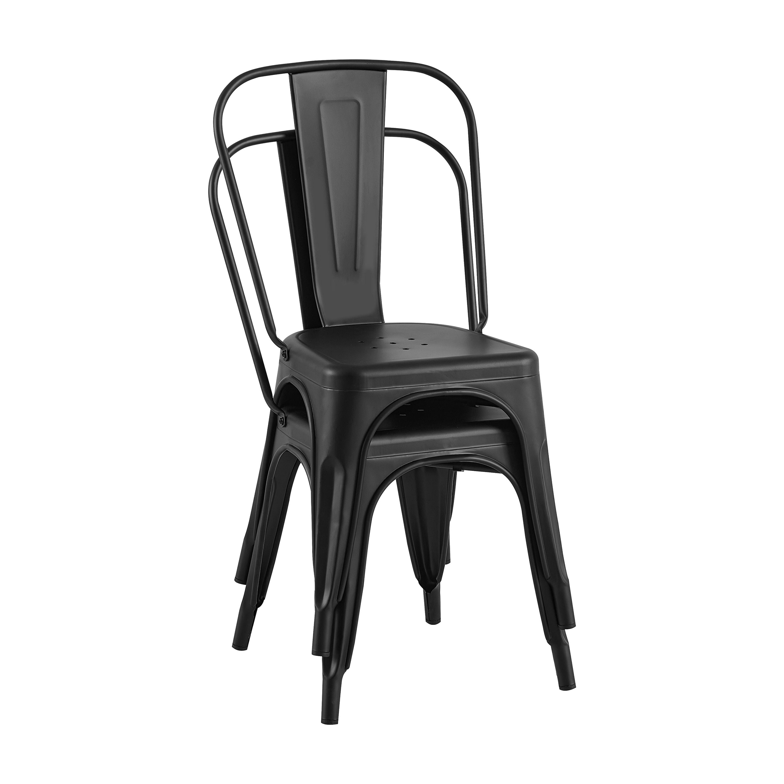 Matte Black Industrial Metal Dining Chairs 18 Inch Seat Height Stackable, Set of 2
