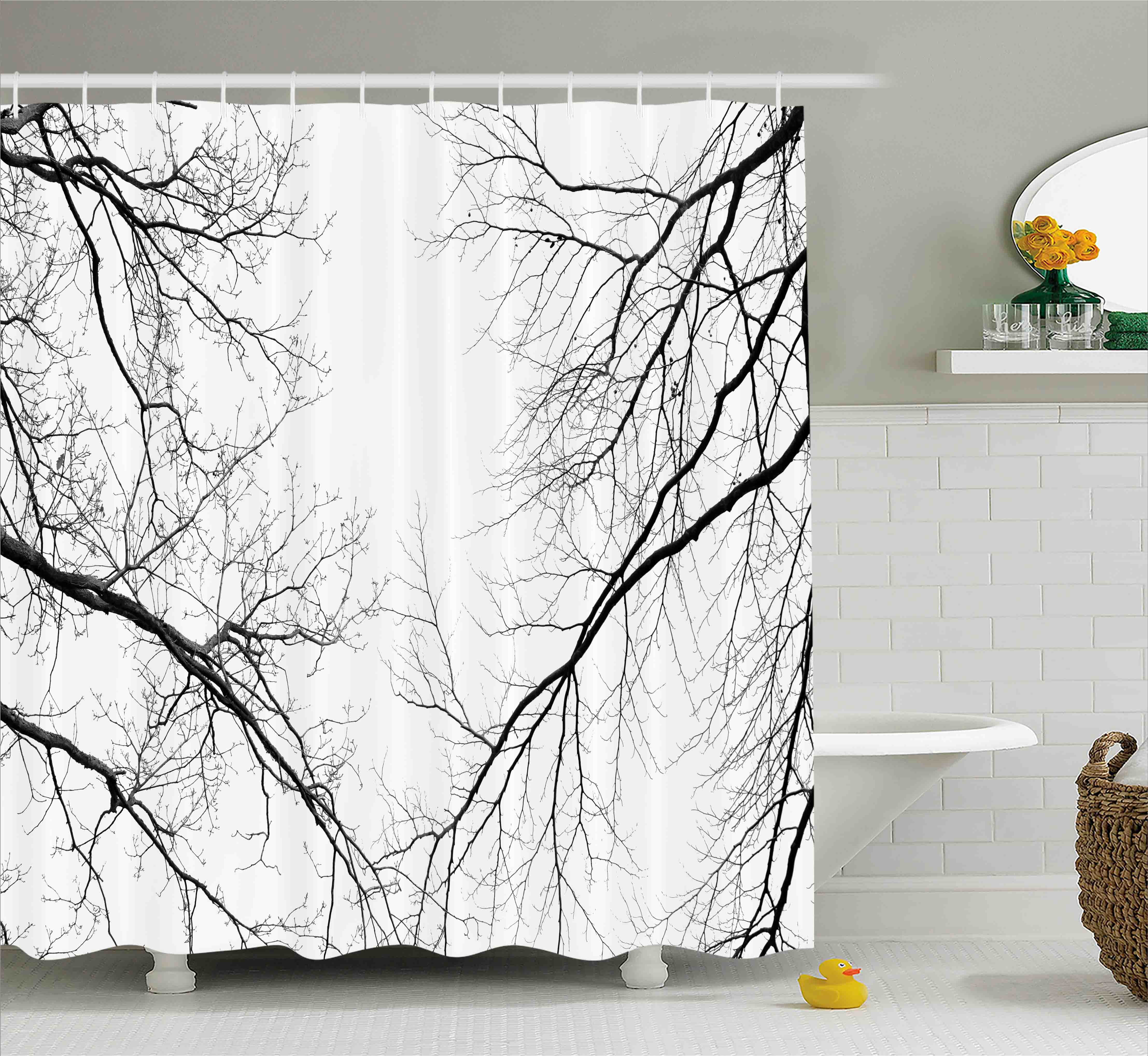 Forest Shower Curtain, Trees Branches Leafless Spooky Scary Image in a