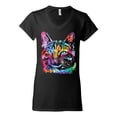 thumbnail image 3 of Cute Cat | Dean Russo Art Animal Lover Womenâ€™s Standard V-Neck Tee, Black, Small, 3 of 6