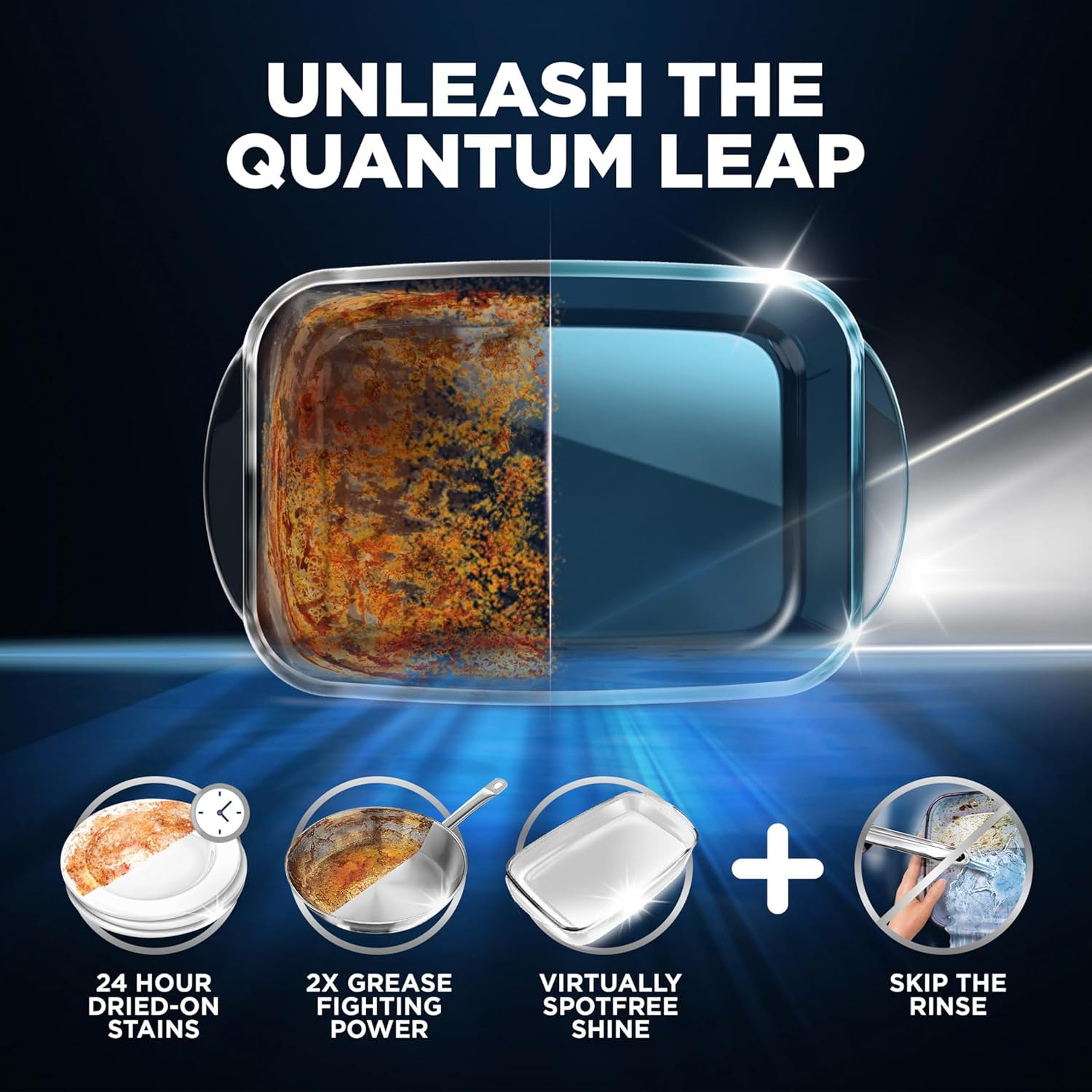 Quantum Dishwasher Pods, No Pre-Rinse Dishwasher Detergent Soap Removes 24HR Dried-On Stain and Grease, Leaving a Virtually Spotless Shine, 82 Count