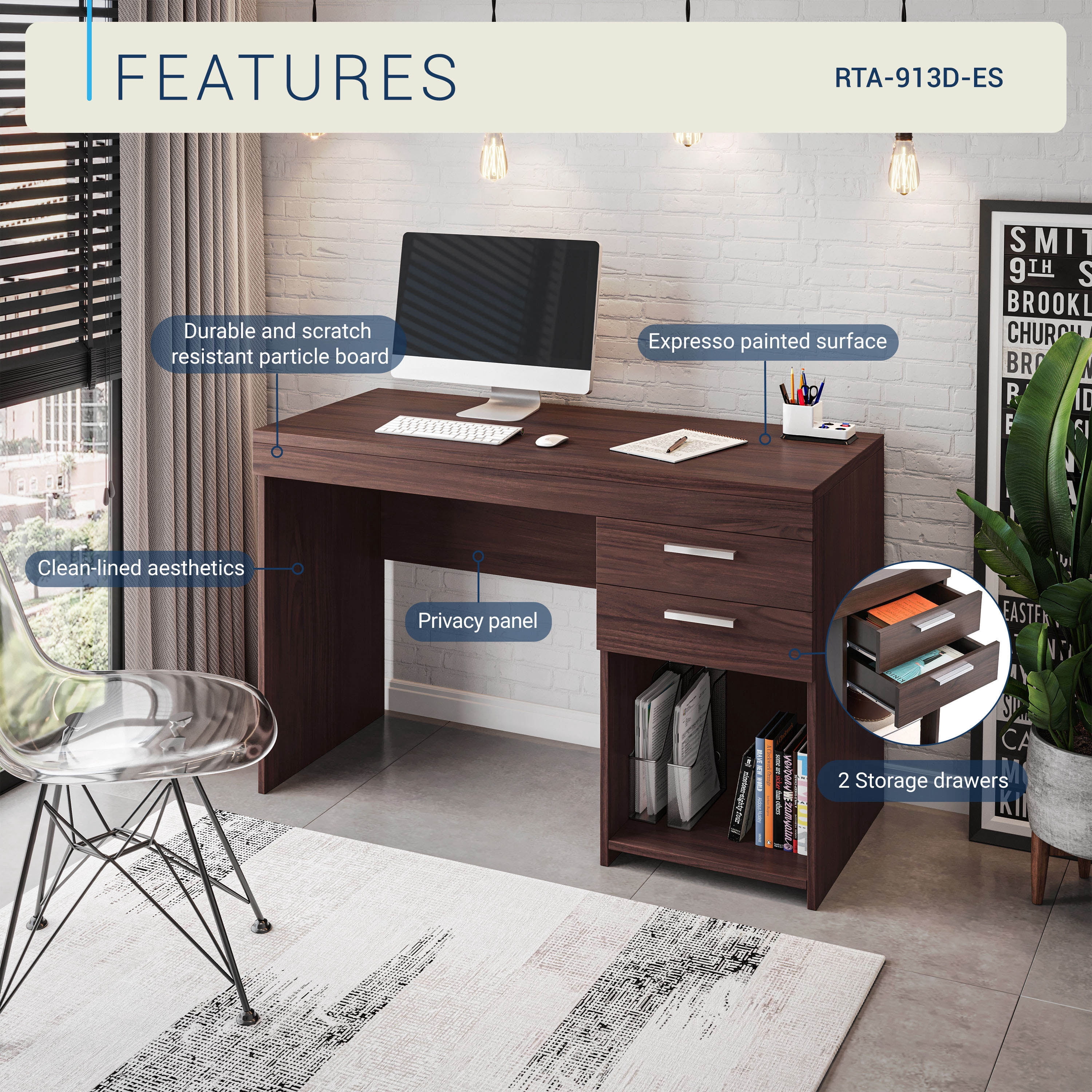 Home Office Workstation with Storage, Espresso