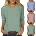 thumbnail image 7 of ZQGJB Womens 3/4 Length Sleeve Tops Dressy Summer Crewneck Pullover Trendy Lace Crochet Eyelet Basic Tees Shirt Lightweight Soft Cotton Blouse Army Green XL, 7 of 7