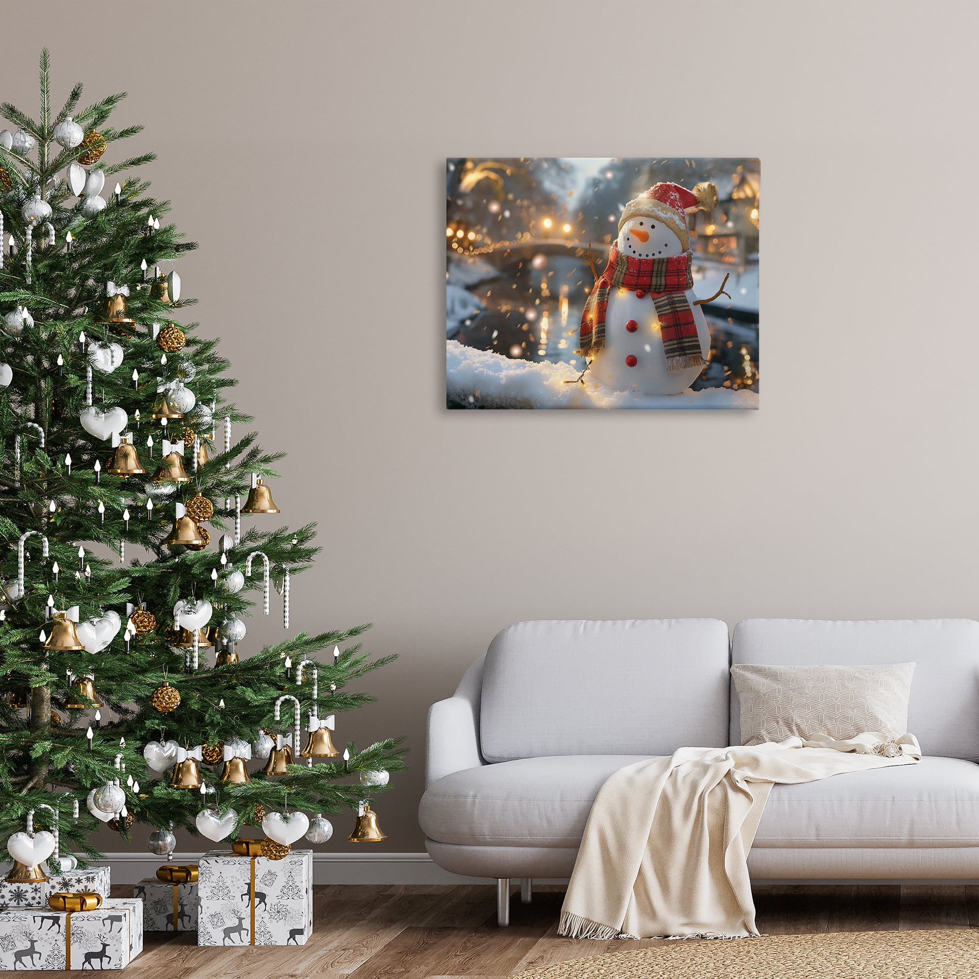 Stupell Industries Snowman Windy Winter Scene Holiday Painting Gallery Wrapped Canvas Art Prints Wall Art, 40 x 30
