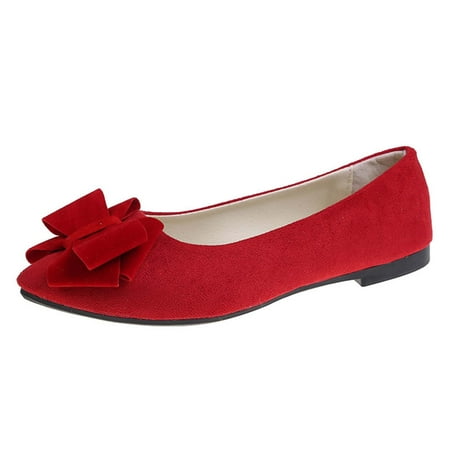 hopeusnice Clearance Women s Bowknot Flat Shoes Pointed Toe Ballerina Flats Comfortable Slip On Ballerinas for Wedding Party Daily Wear Red 35