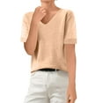 thumbnail image 2 of Dwellite Womens Short Sleeve Sweaters Wool V Neck Sweater Shirts Business Casual Work Tops 2026 Summer Fall Knit Tops Pullover Complexion S, 2 of 4