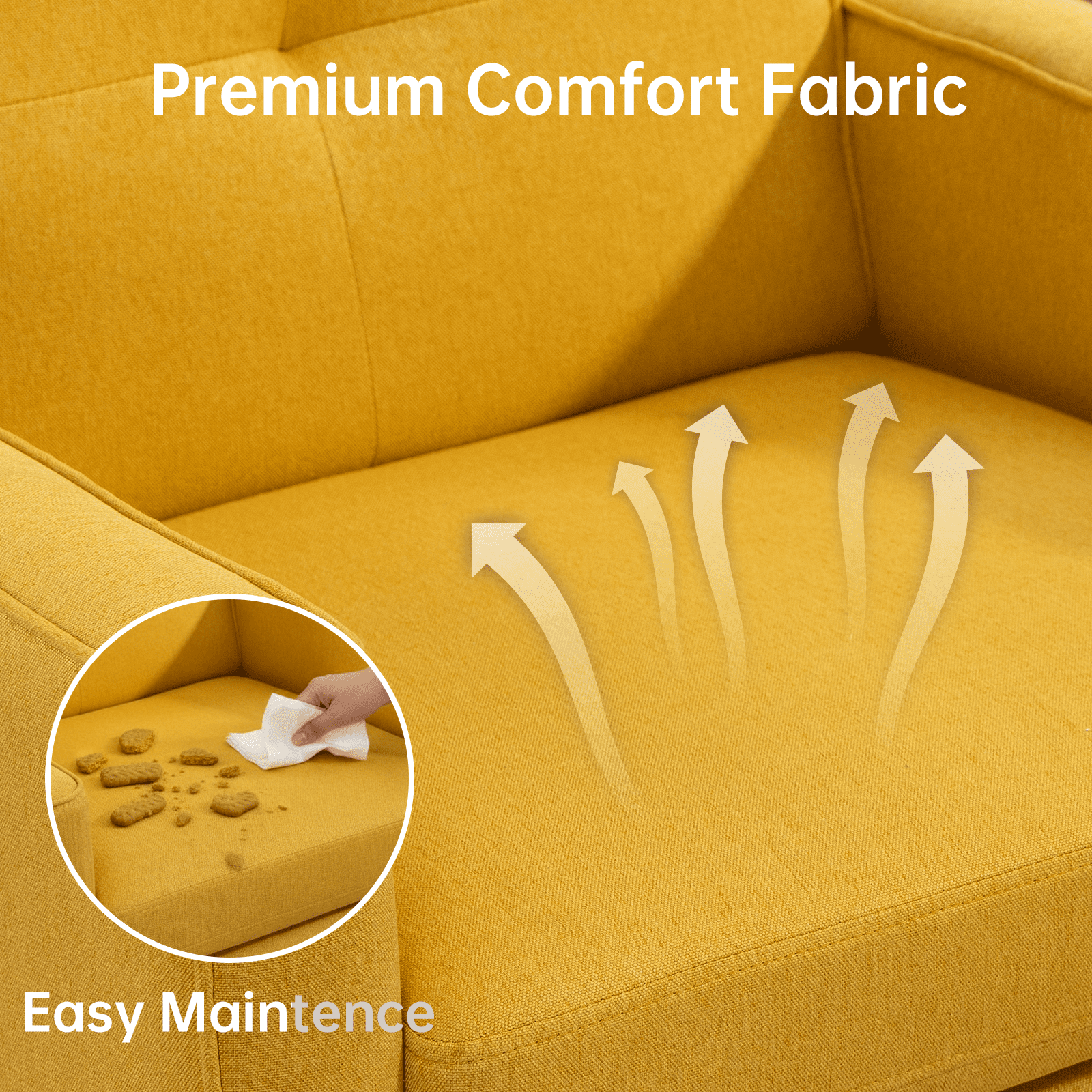 Mid-Century Modern Accent Chairs Set of 2 Upholstered Fabric Armchairs with Button Tufted Back and Solid Wood Legs, Cozy Side Chairs for Living Room, Bedroom, Office, or Cafe (Yellow)