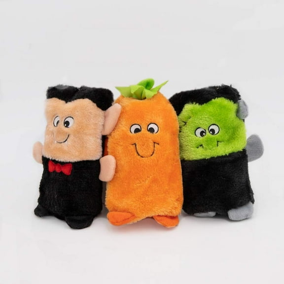 ZippyPaws Colossal Buddies Squeakie, No Stuffing Plush Dog Toy, Halloween Characters, 3 Pack