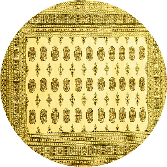 Ahgly Company Machine Washable Indoor Round Persian Yellow Traditional Area Rugs, 5' Round
