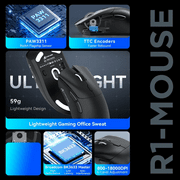 ATTACK SHARK R1 SUPERLIGHT Mouse with Tape, PixArt PAW3311 Gaming Sensor, BT/2.4G Wireless/Wired Gaming Mouse, 6 Adjustable DPI up to 18000, 65 Hrs Battery, Office Mice for Win11/Xbox/PS/Mac