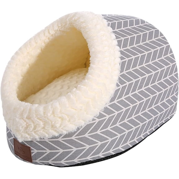 Cat Bed for Indoor Cats,Medium Large Cats Cave Bed,Machine Washable Slip Resistant Bottom,Ultra Soft Plush Cushion (Gray Cave)