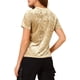 thumbnail image 3 of Camiseta de terciopelo de mujer Inspire Chic para fiesta, cuello redondo, manga corta, casual, M, beige claro, 3 of 8