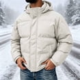 thumbnail image 3 of Hooded Puffer Jacket Men Solid Color Windproof Zip Up Winter Coat,Warm Thick Padded Outerwear with Pockets, 3 of 8