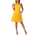 thumbnail image 2 of Vestido de fiesta A-Line con tirante asimétrico y lazo para mujer INSPIRE CHIC, con bolsillos, color amarillo, talla M, 2 of 6