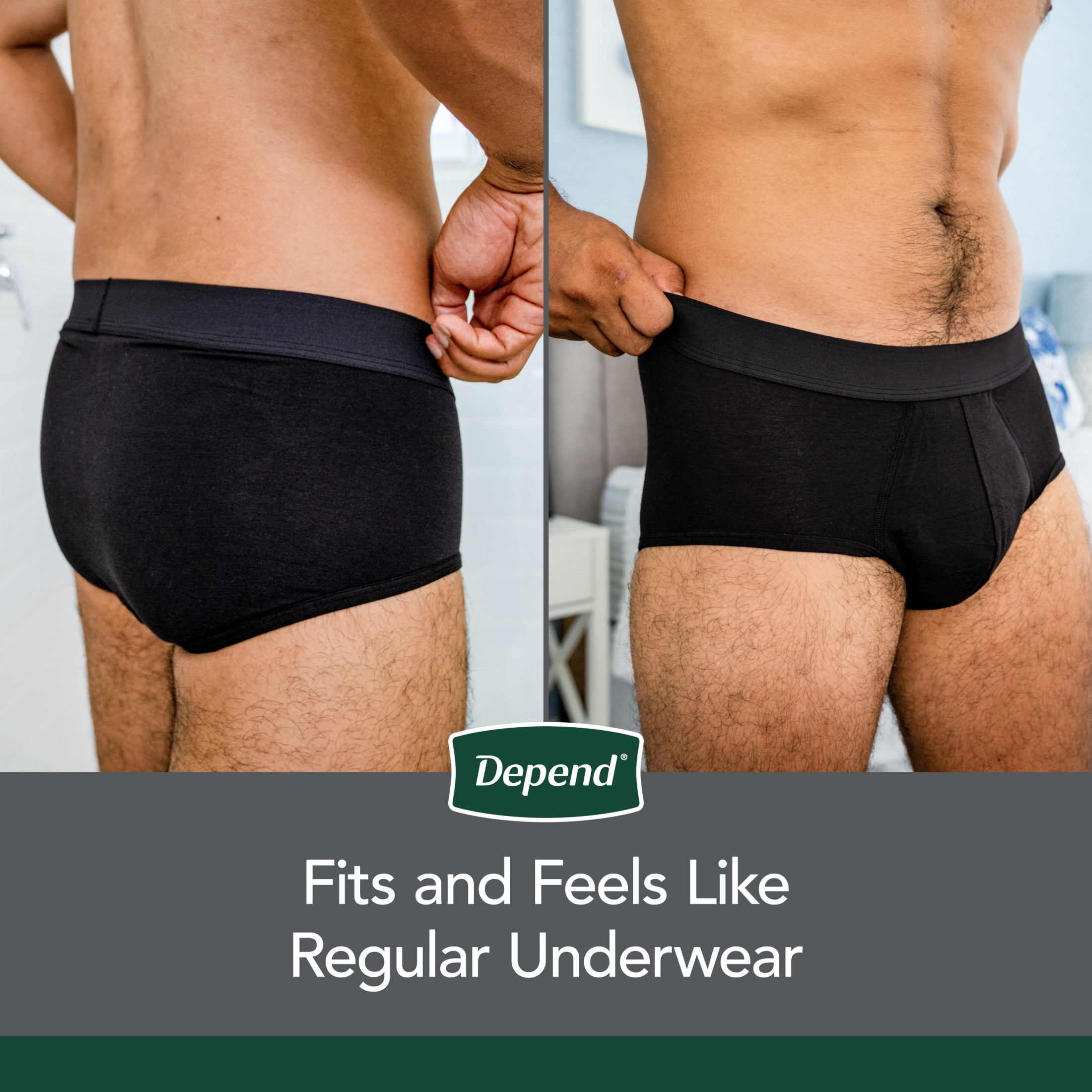 Depend Washable Adult Incontinence Underwear for Men, Reusable, Light Absorbency, Large, Black, 1 Count