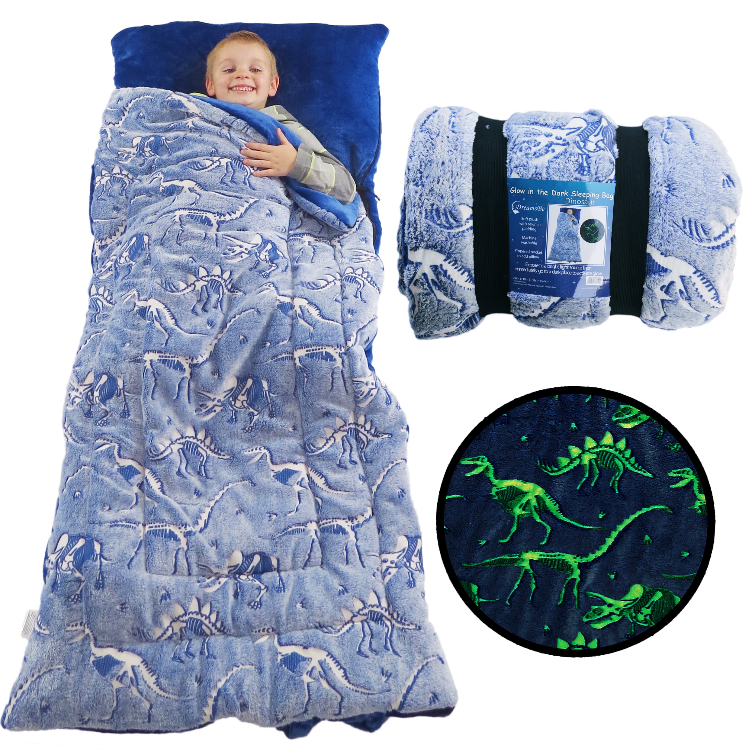 DreamsBe Dinosaur Sleeping Bag Glow in The Dark Dino Slumber Bag for