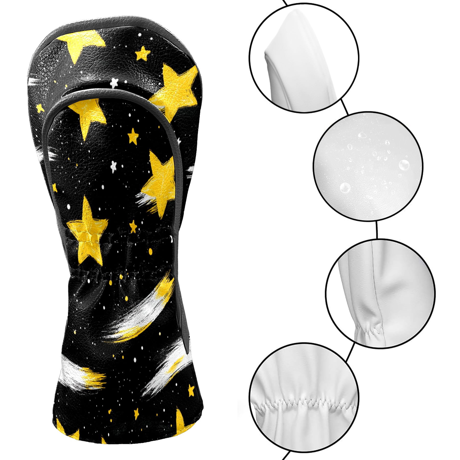 Golf Club Covers PU Leather Waterproof Head Covers for Fairway Woods Hybrids Golden Shooting Star