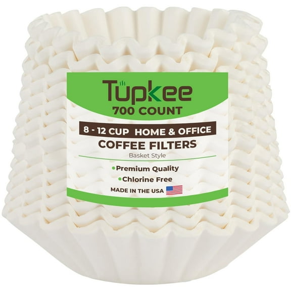 Tupkee Coffee Filters 8-12 Cups - 700 Count, Basket Style, White Paper, Chlorine Free Coffee Filter, Made in the USA