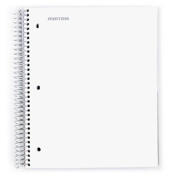 Mintra Office Durable Spiral Notebooks, 5 Subject 200 Sheets,(White