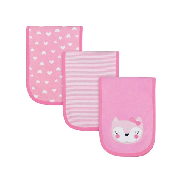 Gerber Cotton Burp Cloth, 3pk, White and Pink, Girls
