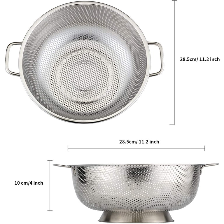 Gseagtia Grosse GRÖSSE Micro-Perforierte Sieb mit Groß Griff und Basis Edelstahl 28,5 cm,MEHRWEG