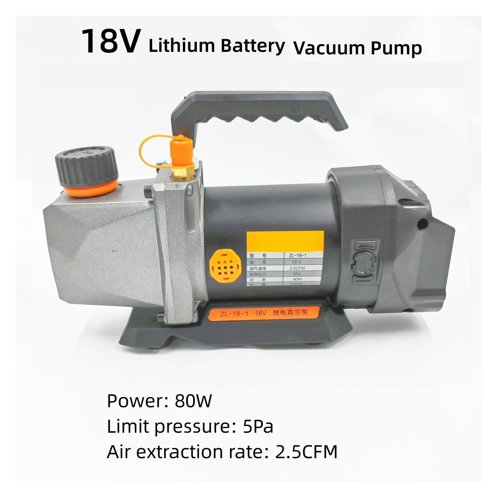 18V Lithium Battery Vacuum Pump 5Pa 80W 2.5CFM 1/4 Air Inlet Refrigeration For Car Household Air Conditioning For 18V Battery ,Outstanding Oil Inlet System