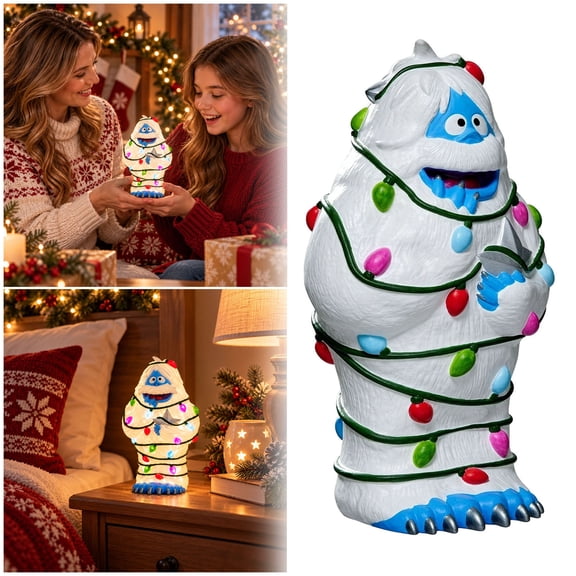 Wuqi 7.87in Light-Up Blow Mold Bumble Christmas Decor, Retro Snowman-Style Resin Figurine with Colorful Bulbs and Silver Star, Vintage Tabletop Holiday Decoration for Mantel, Shelf and Desk