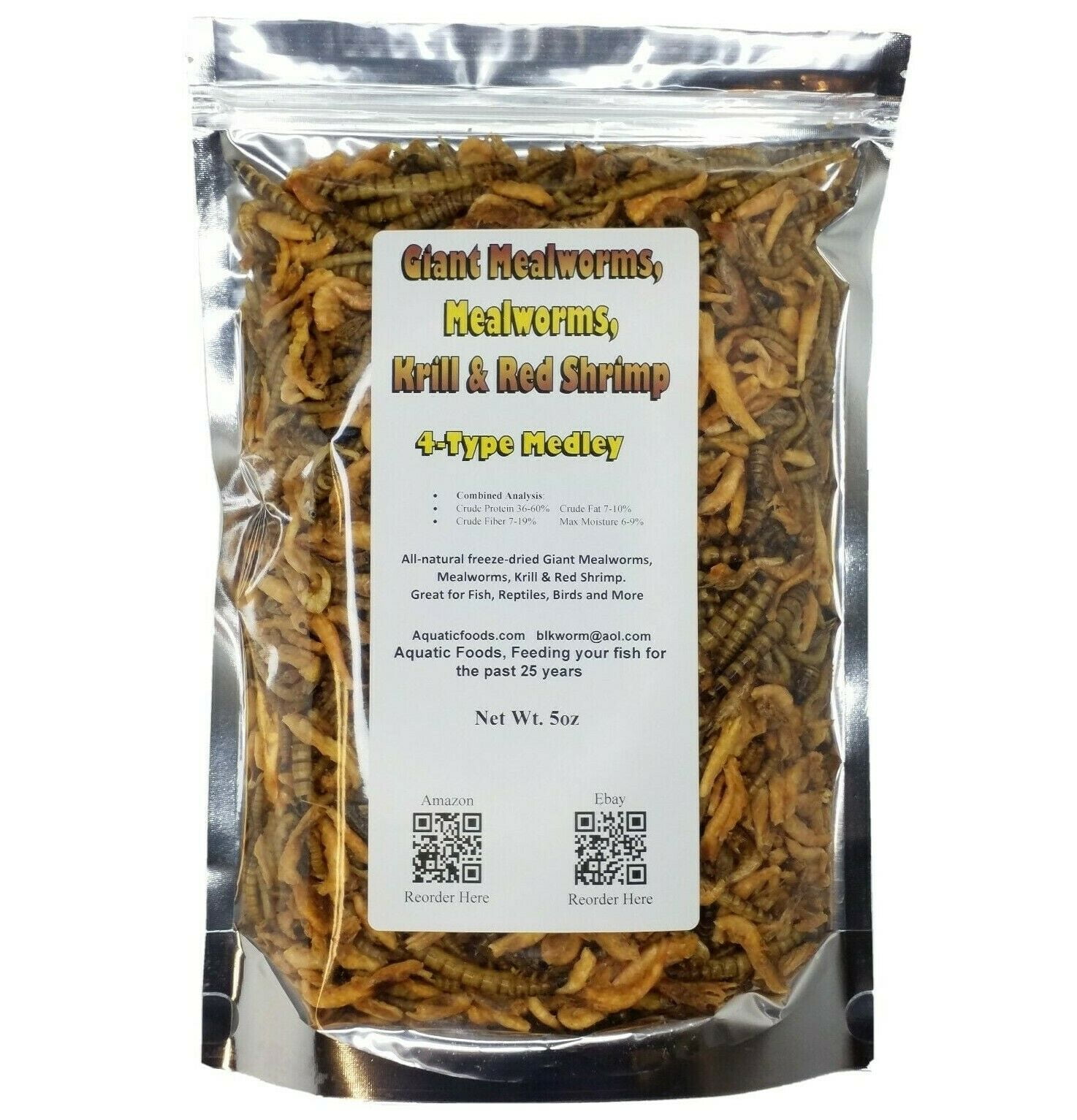 5oz. 4Type Medley of Freeze Dried Small & Giant Mealworms, Krill, Red