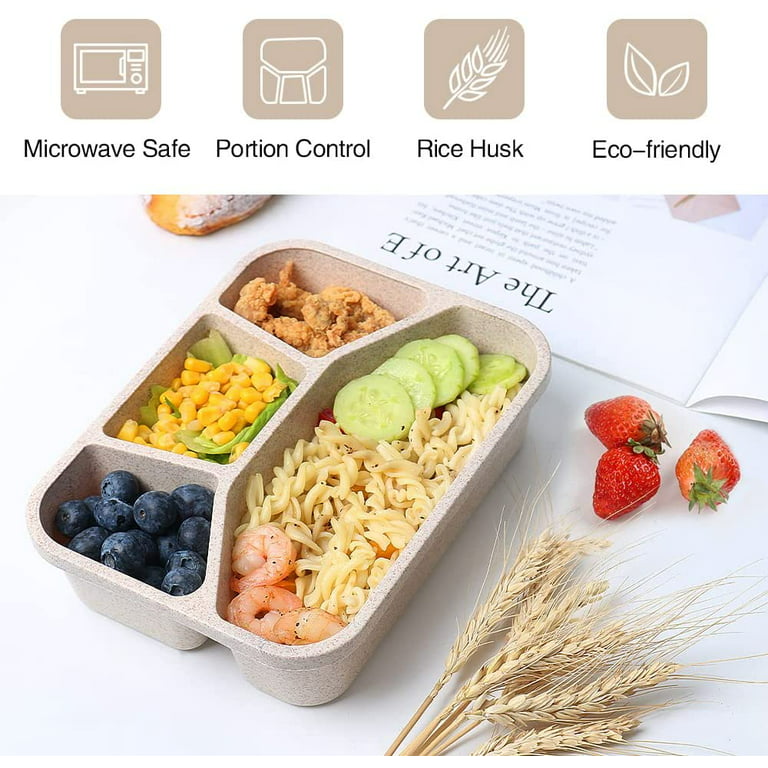 Bento Lunch Box and Snack Containers - 4 Compartments, Durable and Safe  Lunch Containers for Adults Kids with Transparent Lid, Microwave Safe, BPA