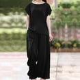 thumbnail image 4 of PENGXIANG Ensemble d'Été 2 Pcs pour Femmes Ensemble Décontracté Couleur Unie Col Rond Pantalon Grand, 4 of 7