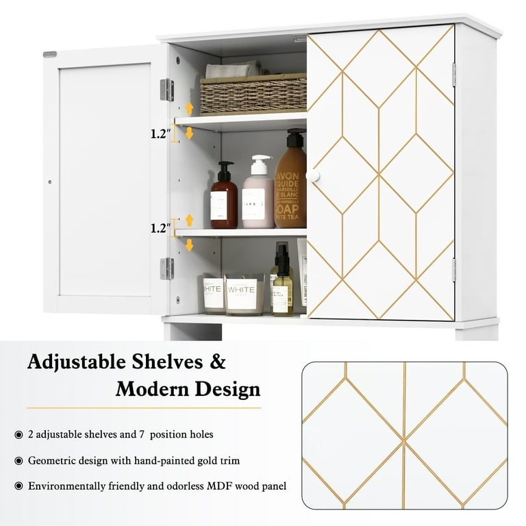 Modern Bathroom Freestanding Storage Shelving in Gold & White