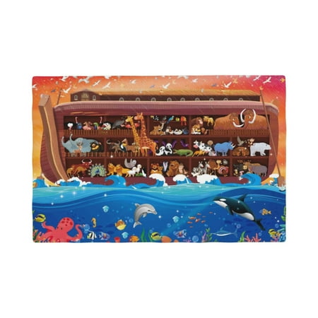 

Table Placemats Set of 6 - Animals On Noah s Ark2 12x18 In Faux Linen Double Heat Resistant Place Mats Cloth Indoor/Outdoor Placemats Washable Table Mats for Dining Kitchen Party