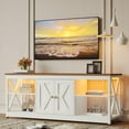 thumbnail image 3 of PAPROOS TV Stand for 65 Inch TV, Modern TV Cabinet with LED Light, Mid Century Entertainment Centre, Media Console Table with Storage for Living Room,Brown+White, 3 of 9