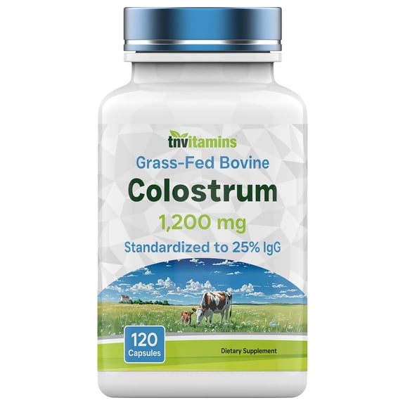 TNVitamins Colostrum Supplement 1,200 mg, 25% IgG, 120 Capsules, Grass-Fed Bovine Colostrum for Immune Support, Non-GMO