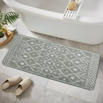 Bathroom Runner Rug 18x47 inch Long Boho Bath Mat Non-Slip Moroccan Farmhouse Gray Bath Rug Soft Velvet Machine Washable Bathroom Mats for Tub Sink Shower