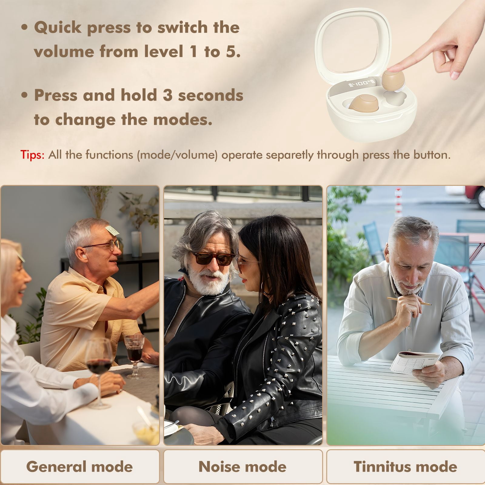 AuyeeSnc Rechargeable Hearing Aids Super Mini True OTC Digital Chip,Big Button,LED Display, Invisible,Auto On/Off