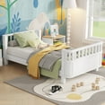 thumbnail image 2 of PORKISS Twin Size Bed with Fence for Kids, Solid Wood Twin Platform Bed Frame with Slats and Safety Guardrails for Girls Boys, Removable Guardrail, No Box Spring Needed, White #2, 2 of 11