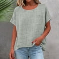 thumbnail image 4 of Htigea Women's Crew Neck Tee Linen Short Sleeve T Shirts Casual Loose Fit Pullover Summer Gauze Tops with Chest Pocket Gray L, 4 of 6