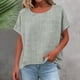 thumbnail image 5 of Craaazy Women Casual Loose Fit Blouse, Solid Color Short Sleeve Cotton Linen Top, Comfy Round Neck Tunic with Pocket for Daily Wear Gifts, 5 of 6