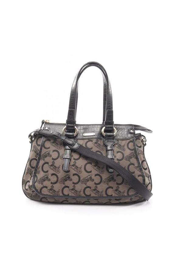 Pre-Owned Celine C Macadam Handbag, Canvas and Leather, Women's, Beige/Black