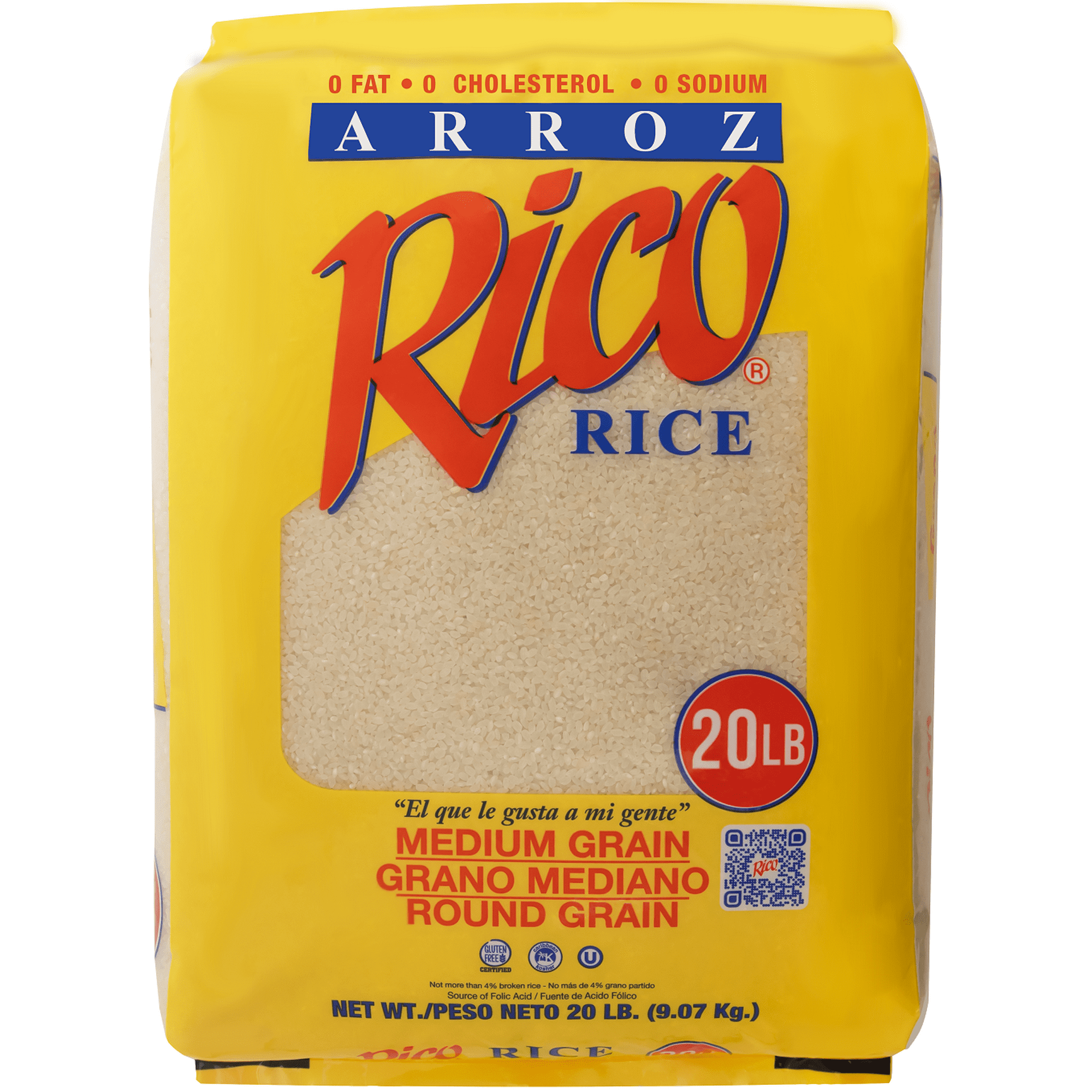 Rico Medium Grain White Rice 20 Pounds Gluten-Free No Allergens
