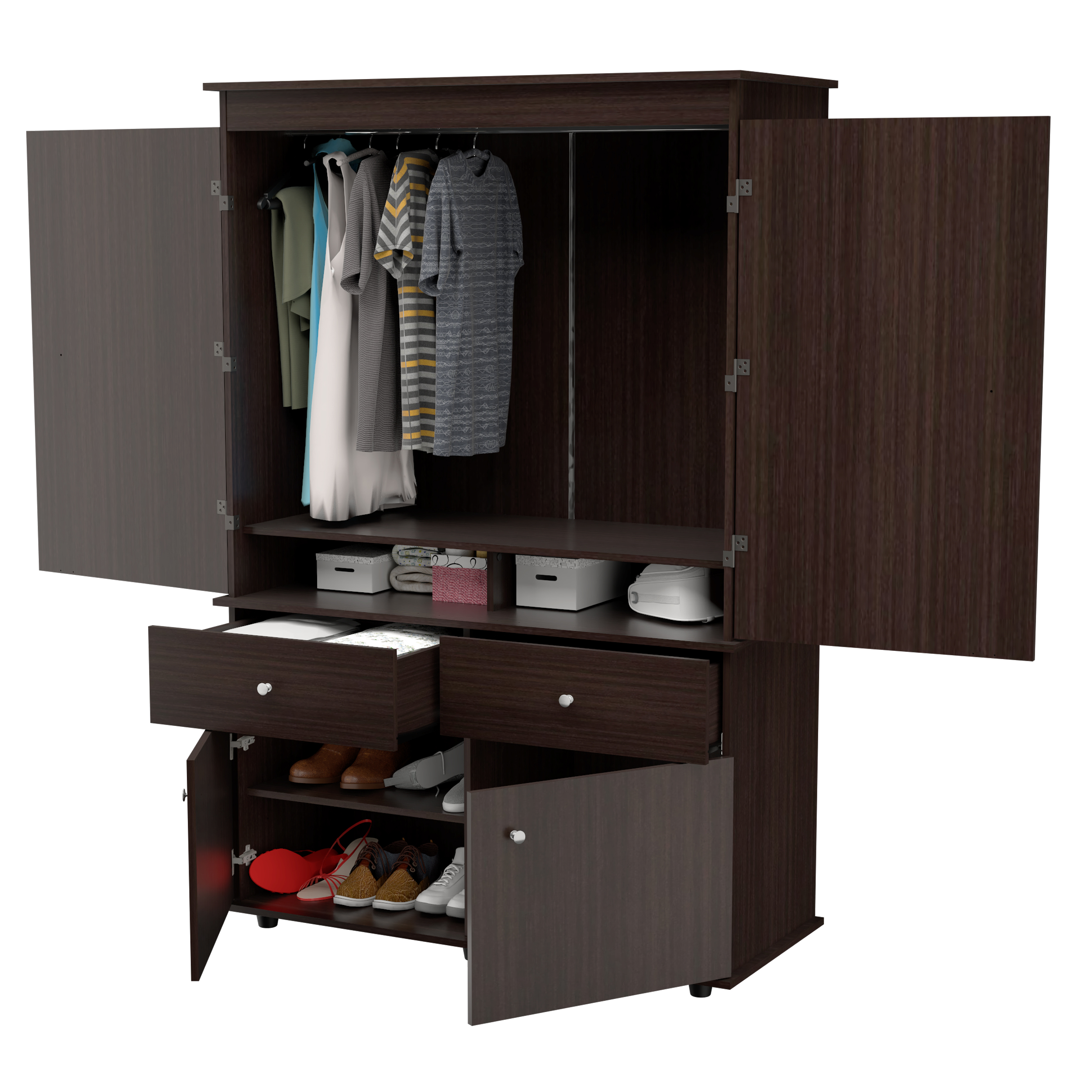 Inval 2-Drawer 4-Shelf Hanging Rod Armoire Box 2, Espresso