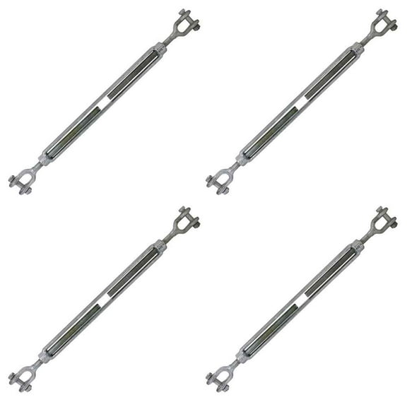 Galvanized Turnbuckle - Jaw & Jaw - 1/2" x  12" – 4 Pack