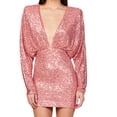 thumbnail image 4 of SMihono Women's Sequin Mini Dress Long Sleeve V Neck Party Dress Bodycon Cocktail Dress Clubwear Outfits Pink XXL, 4 of 6