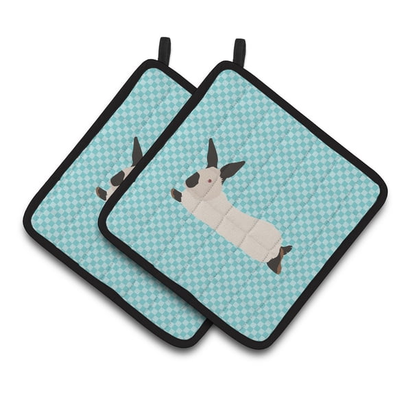 California White Rabbit Blue Check Pair of Pot Holders