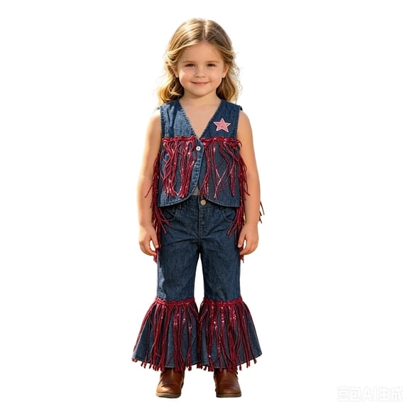 Weebloom Baby Girl Outfit Western Cowgirl Outfit Fringed Vest Cardigan Flared Bottom Pants Two Piece Summer Outfits For Girls Size 12-18 Months Blue